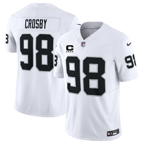 Las Vegas Raiders #98 Maxx Crosby White 2025 F.U.S.E. With 4-Star C Patch Vapor Limited Football Stitched Jersey Las Vegas Raiders #98 Maxx Crosby White 2025 F.U.S.E. With 4-Star C Patch Vapor Limited Football Stitched Jersey