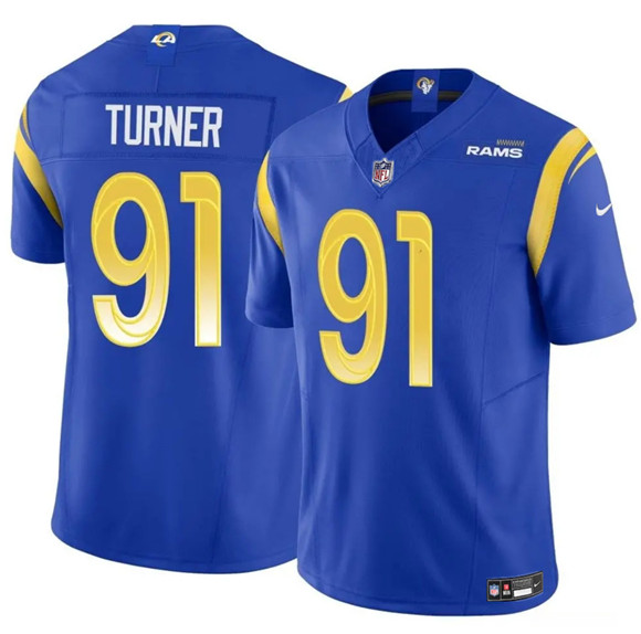 Los Angeles Rams #91 Kobie Turner Blue 2025 F.U.S.E. Vapor Untouchable Football Stitched Jersey Los Angeles Rams #91 Kobie Turner Blue 2025 F.U.S.E. Vapor Untouchable Football Stitched Jersey