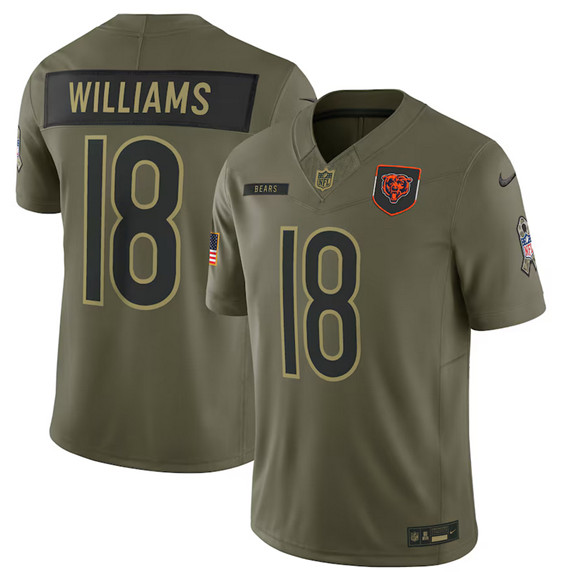 Chicago Bears #18 Caleb Williams Olive 2025 Salute to Service Limited Football Stitched Jersey