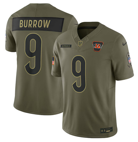 Cincinnati Bengals #9 Joe Burrow Olive 2025 Salute to Service Limited Football Stitched Jersey