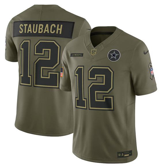 Dallas Cowboys #12 Roger Staubach Olive 2025 Salute to Service Limited Football Stitched Jersey