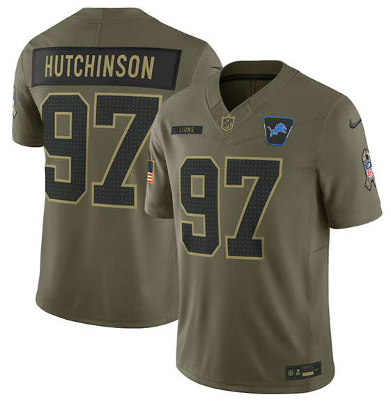 Detroit Lions #97 Aidan Hutchinson Olive 2025 Salute to Service Limited Football Stitched Jersey