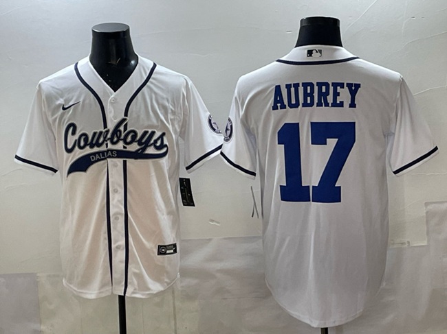 Dallas Cowboys #17 Brandon Aubrey White Cool Base Stitched Baseball Jersey