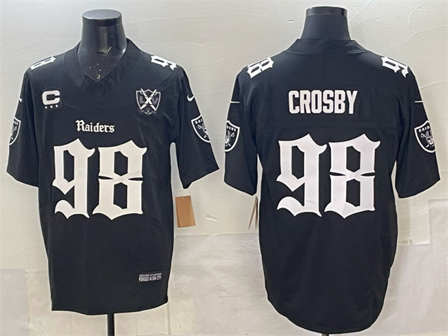 Las Vegas Raiders #98 Maxx Crosby Black F.U.S.E. Gothic Sin City Shadows Edition With 65th Anniversary 3-Star C Patch Vapor Untouchable Limited Stitched Football Jersey Las Vegas Raiders #98 Maxx Crosby Black F.U.S.E. Gothic Sin City Shadows Edition With 65th Anniversary 3-Star C Patch Vapor Untouchable Limited Stitched Football Jersey