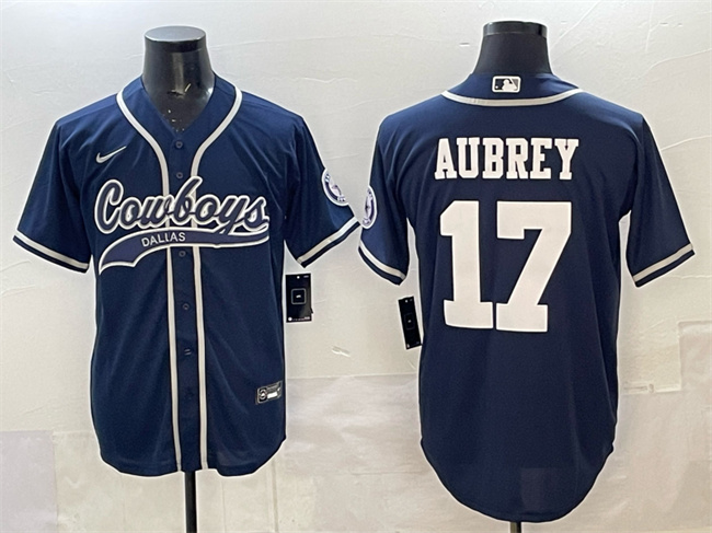 Dallas Cowboys #17 Brandon Aubrey Navy Cool Base Stitched Baseball Jersey Dallas Cowboys #17 Brandon Aubrey Navy Cool Base Stitched Baseball Jersey
