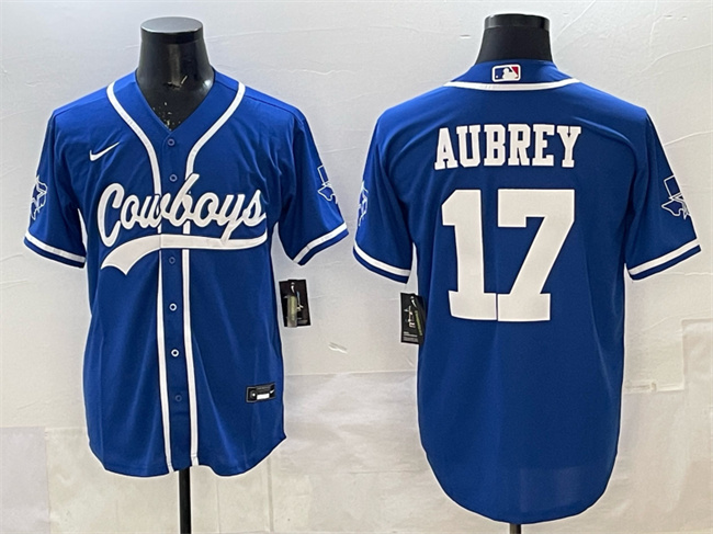 Dallas Cowboys #17 Brandon Aubrey Blue Cool Base Stitched Baseball Jersey Dallas Cowboys #17 Brandon Aubrey Blue Cool Base Stitched Baseball Jersey