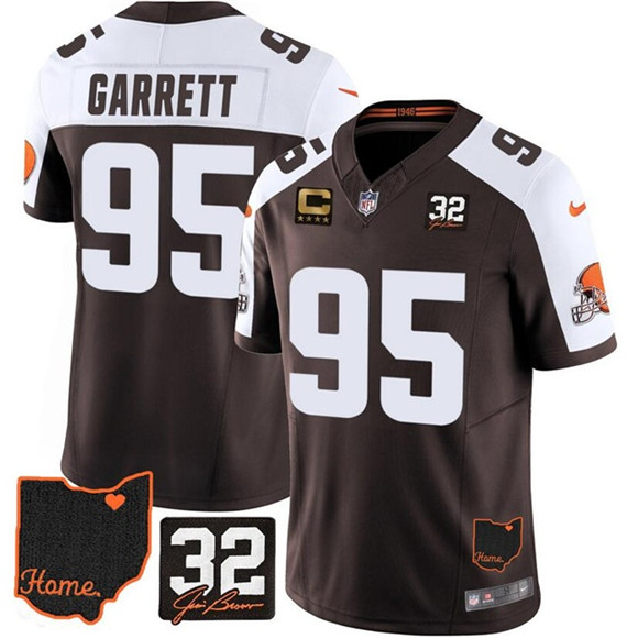 Cleveland Browns #95 Myles Garrett Brown Alternate 2025 F.U.S.E. 4-Star C Patch With Jim Brown Memorial & Home Patch Vapor Limited Football Stitched Jersey