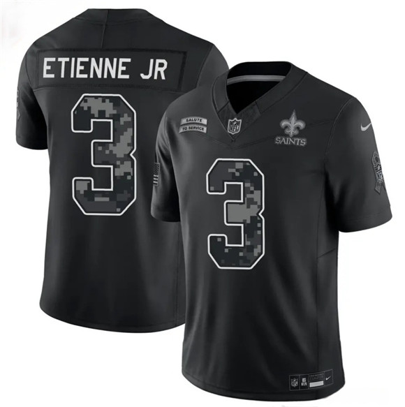 New Orleans Saints #3 Travis Etienne Jr Black F.U.S.E. 2026 Salute to Service Limited Football Stitched Jersey