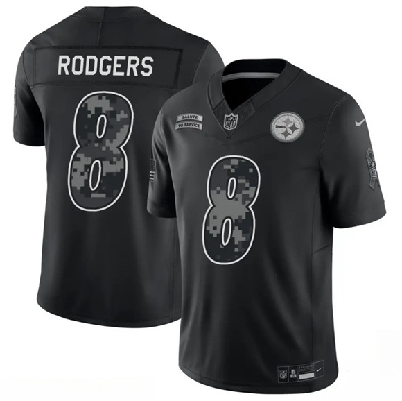 Pittsburgh Steelers #8 Aaron Rodgers Black F.U.S.E. 2026 Salute to Service Limited Football Stitched Jersey Pittsburgh Steelers #8 Aaron Rodgers Black F.U.S.E. 2026 Salute to Service Limited Football Stitched Jersey