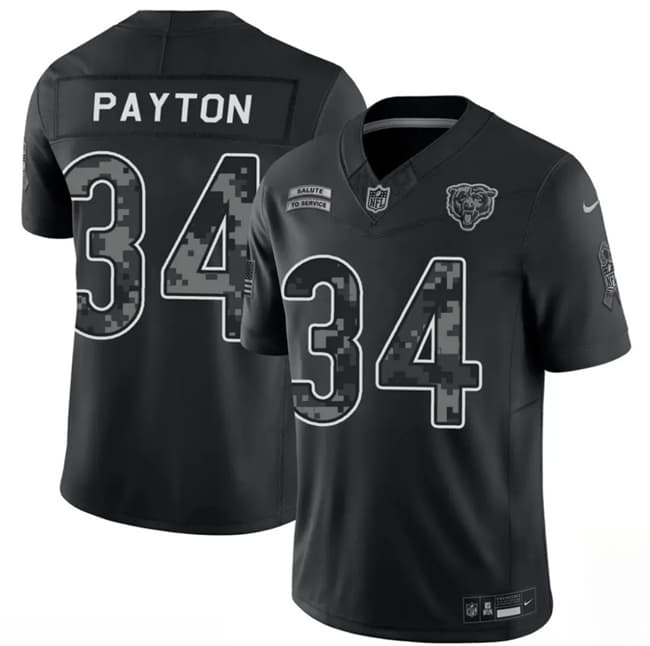 Chicago Bears #34 Walter Payton Black 2026 F.U.S.E. Salute to Service Limited Football Stitched Jersey Chicago Bears #34 Walter Payton Black 2026 F.U.S.E. Salute to Service Limited Football Stitched Jersey