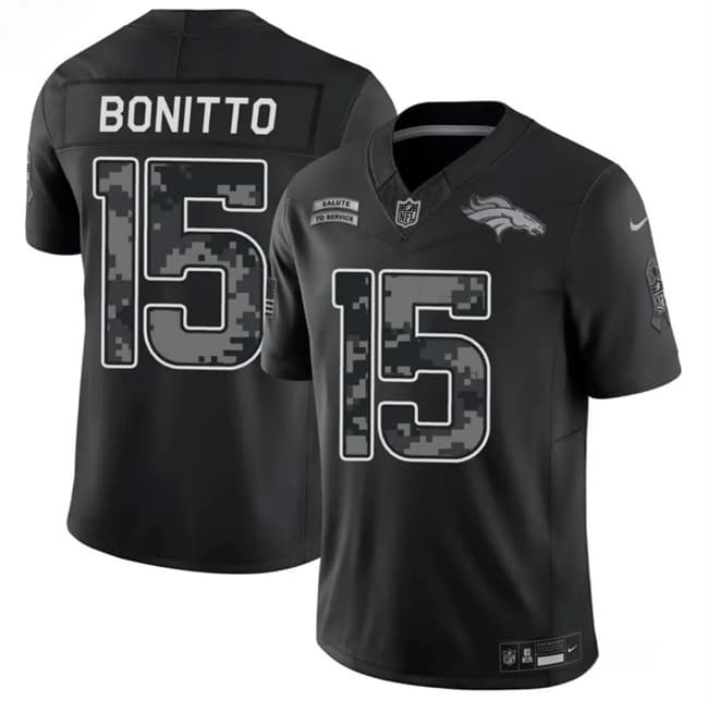 Denver Broncos #15 Nik Bonitto Black 2026 F.U.S.E. Salute to Service Limited Stitched Football Stitched Jersey Denver Broncos #15 Nik Bonitto Black 2026 F.U.S.E. Salute to Service Limited Stitched Football Stitched Jersey
