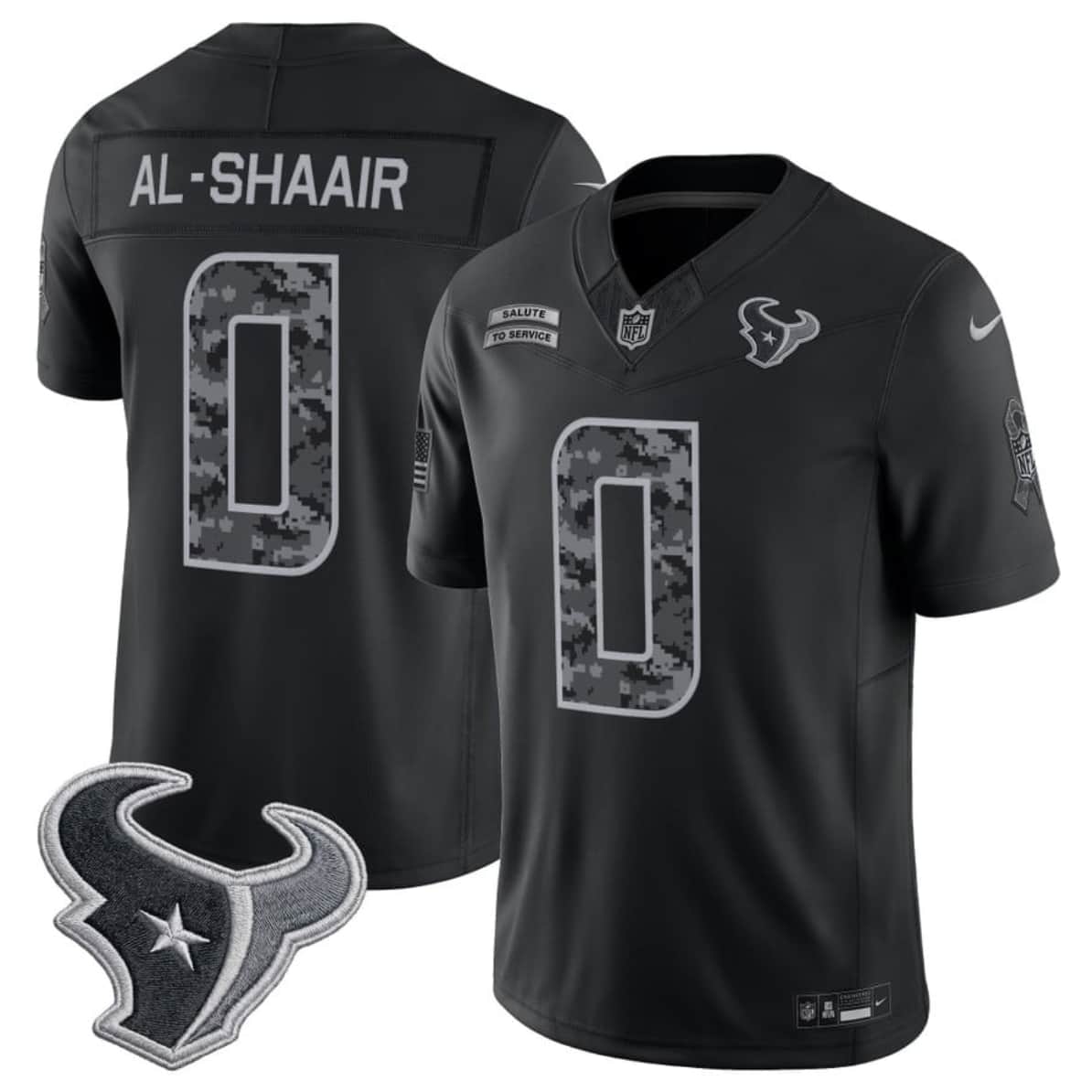Houston Texans #0 Azeez Al-Shaair Black F.U.S.E. 2026 Salute to Service Limited Football Stitched Jersey