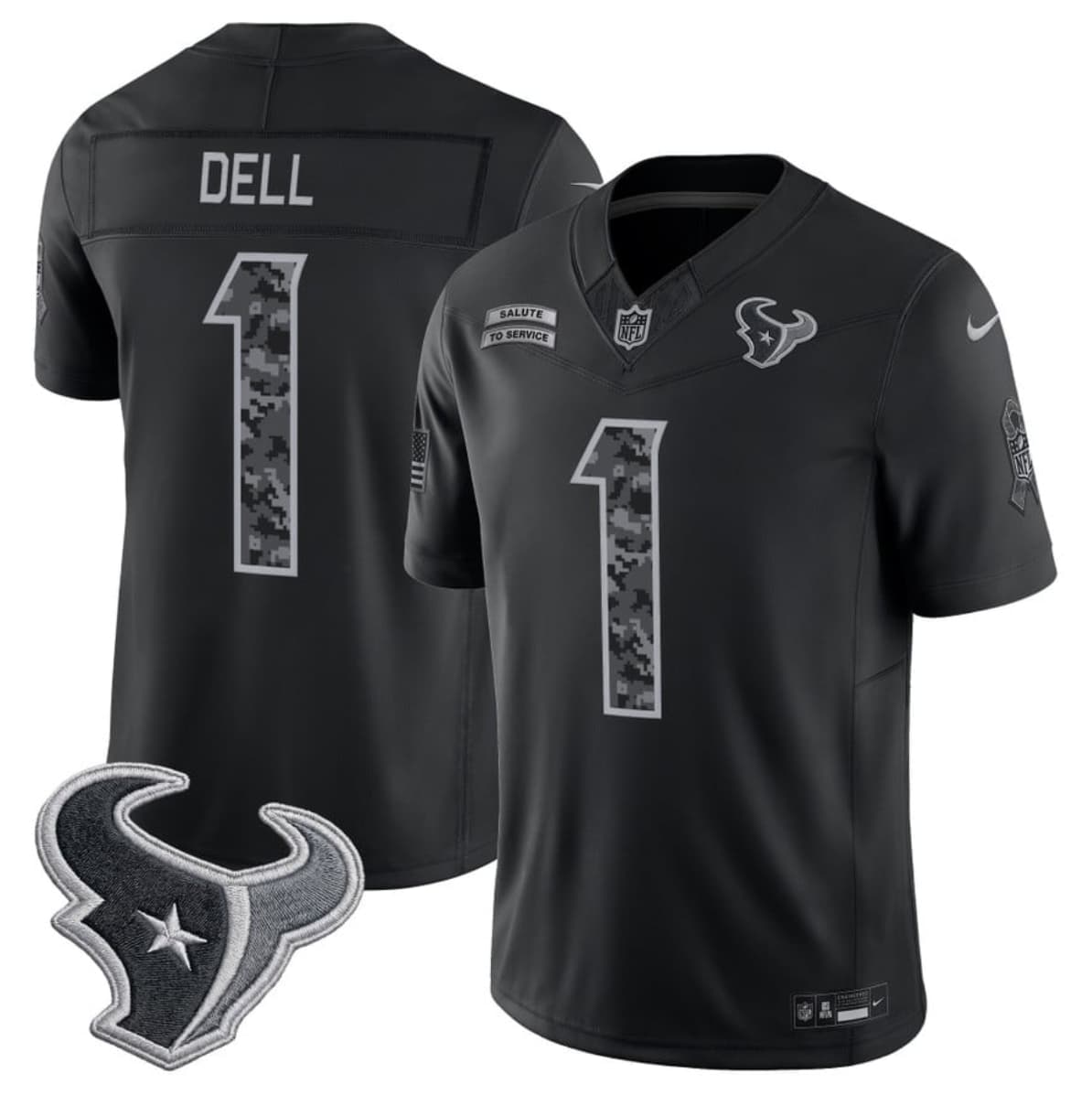 Houston Texans #1 Tank Dell Black F.U.S.E. 2026 Salute to Service Limited Football Stitched Jersey