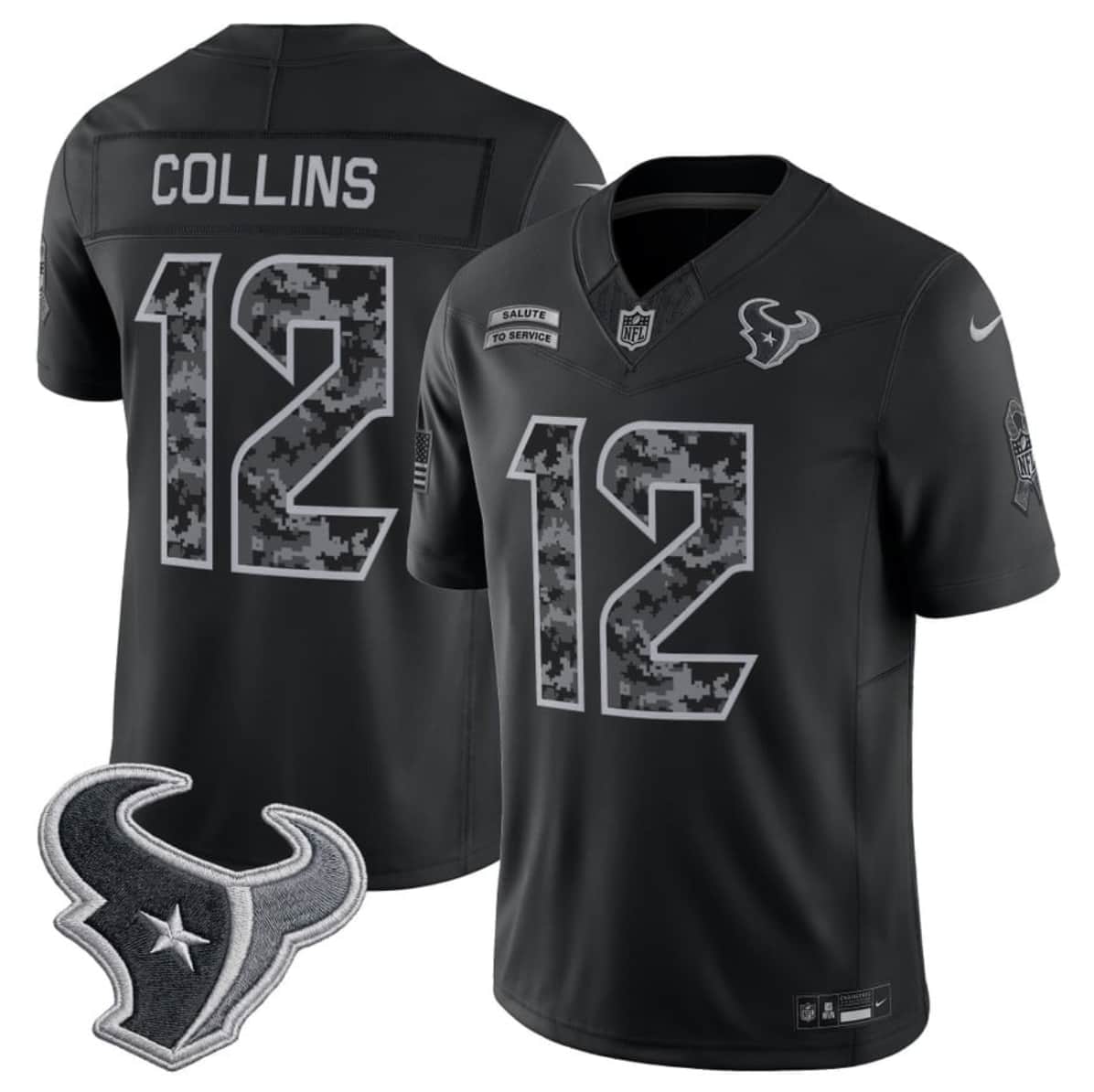 Houston Texans #12 Nico Collins Black F.U.S.E. 2026 Salute to Service Limited Football Stitched Jersey
