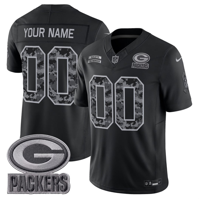 Green Bay Packers Active Player Custom Black F.U.S.E. 2026 Salute to Service Limited Football Stitched Jersey Green Bay Packers Active Player Custom Black F.U.S.E. 2026 Salute to Service Limited Football Stitched Jersey