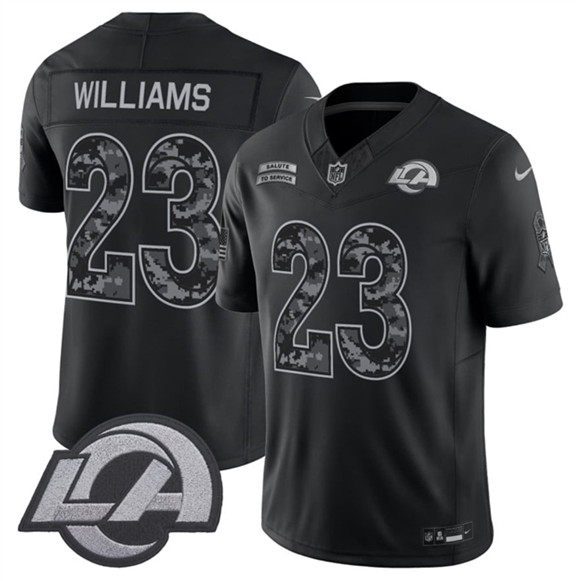 Los Angeles Rams #23 Kyren Williams Black 2026 F.U.S.E. Salute to Service Limited Football Stitched Jersey Los Angeles Rams #23 Kyren Williams Black 2026 F.U.S.E. Salute to Service Limited Football Stitched Jersey