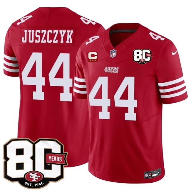 San Francisco 49ers #44 Kyle Juszczyk Red 2026 F.U.S.E. With 80th Anniversary & 3-Star C Patch Vapor Untouchable Limited Stitched Football Jersey