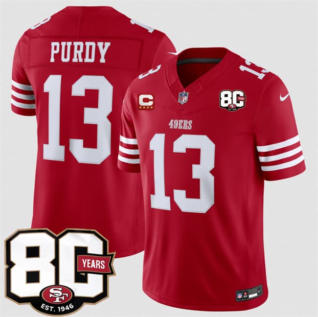 San Francisco 49ers #13 Brock Purdy Red 2026 F.U.S.E. With 80th Anniversary & 4-Star C Patch Vapor Untouchable Limited Football Stitched Jersey