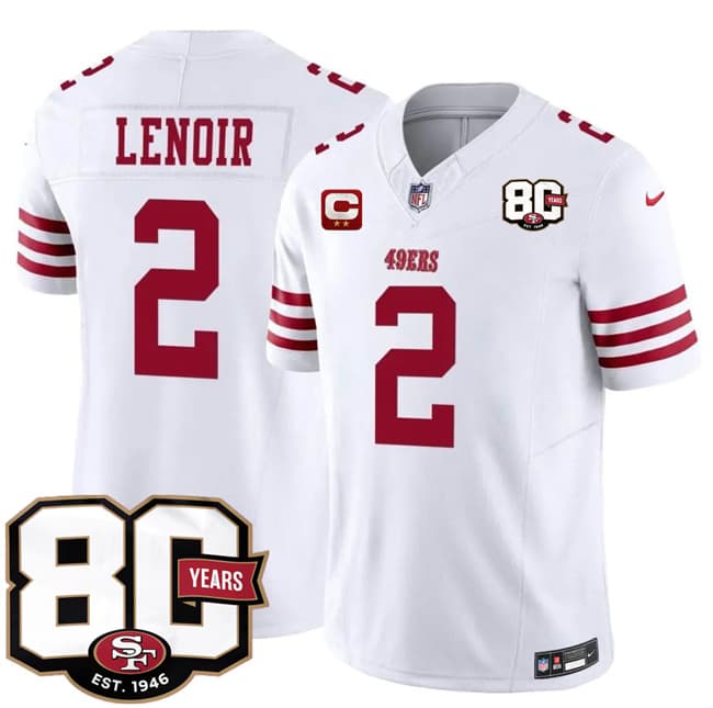 San Francisco 49ers #2 Deommodore Lenoir White 2026 F.U.S.E. With 80th Anniversary & 2-Star C Patch Vapor Untouchable Limited Stitched Football Jersey