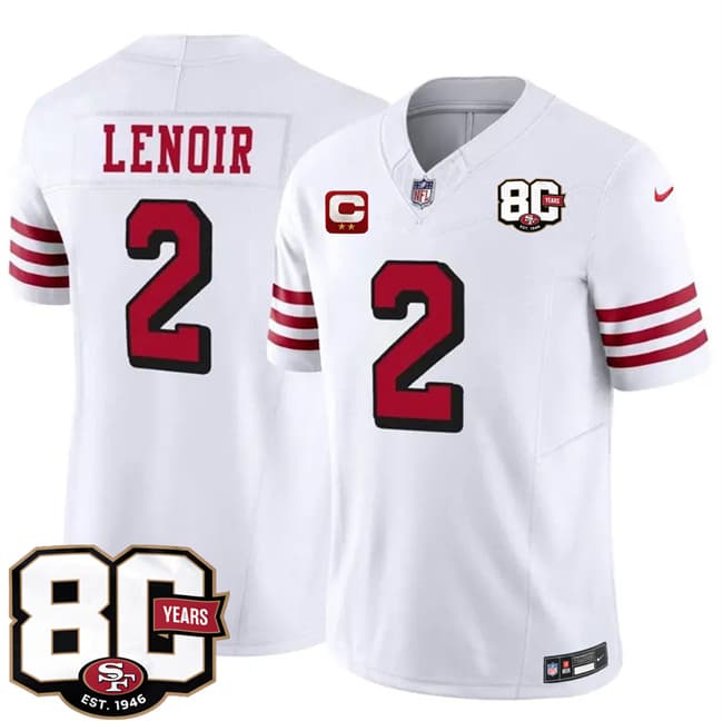 San Francisco 49ers #2 Deommodore Lenoir New White 2026 F.U.S.E. With 80th Anniversary & 2-Star C Patch Vapor Untouchable Limited Stitched Football Jersey