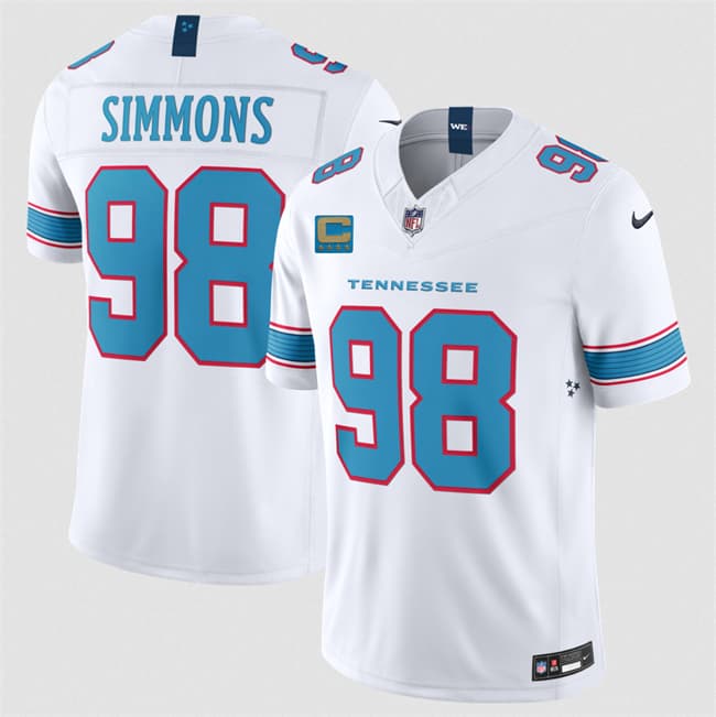 Tennessee Titans #98 Jeffery Simmons White 2026 With 4-Star C Patch F.U.S.E. Vapor Limited Football Stitched Jersey Tennessee Titans #98 Jeffery Simmons White 2026 With 4-Star C Patch F.U.S.E. Vapor Limited Football Stitched Jersey