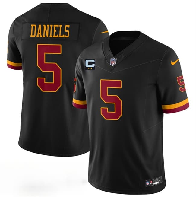 Washington Commanders #5 Jayden Daniels Black With 2-Star C Patch F.U.S.E. Hail Raiser Alternate Vapor Limited Football Stitched Jersey Washington Commanders #5 Jayden Daniels Black With 2-Star C Patch F.U.S.E. Hail Raiser Alternate Vapor Limited Football Stitched Jersey
