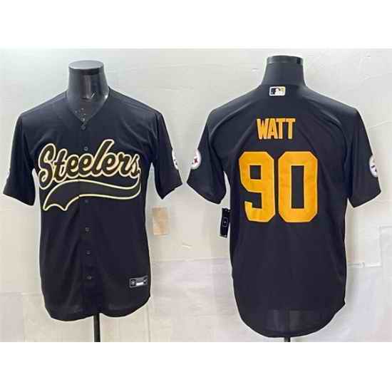 Pittsburgh Steelers 90 T J Watt Black Cool Base Stitched Baseball Jersey