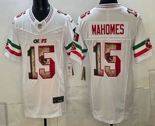 Kansas City Chiefs #15 Patrick Mahomes White FUSE Mexico Vapor Limited Stitched Jersey Kansas City Chiefs #15 Patrick Mahomes White FUSE Mexico Vapor Limited Stitched Jersey