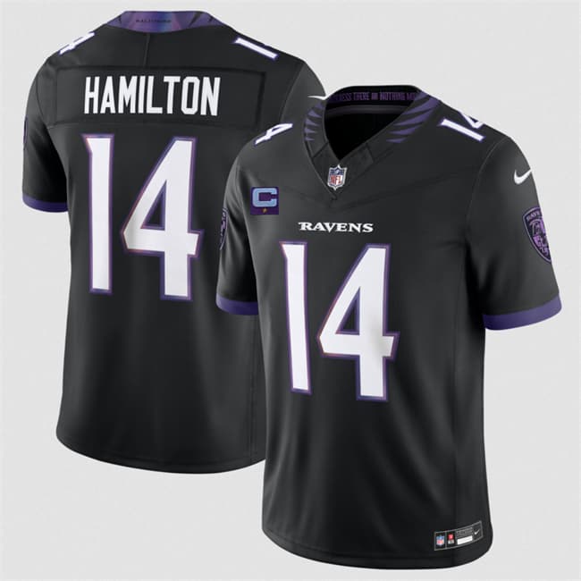 Baltimore Ravens #14 Kyle Hamilton Black 2026 With 1-Star C Patch F.U.S.E. Alternate Vapor Limited Football Stitched Jersey Baltimore Ravens #14 Kyle Hamilton Black 2026 With 1-Star C Patch F.U.S.E. Alternate Vapor Limited Football Stitched Jersey