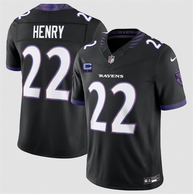 Baltimore Ravens #22 Derrick Henry Black 2026 With 1-Star C Patch F.U.S.E. Alternate Vapor Limited Football Stitched Jersey Baltimore Ravens #22 Derrick Henry Black 2026 With 1-Star C Patch F.U.S.E. Alternate Vapor Limited Football Stitched Jersey