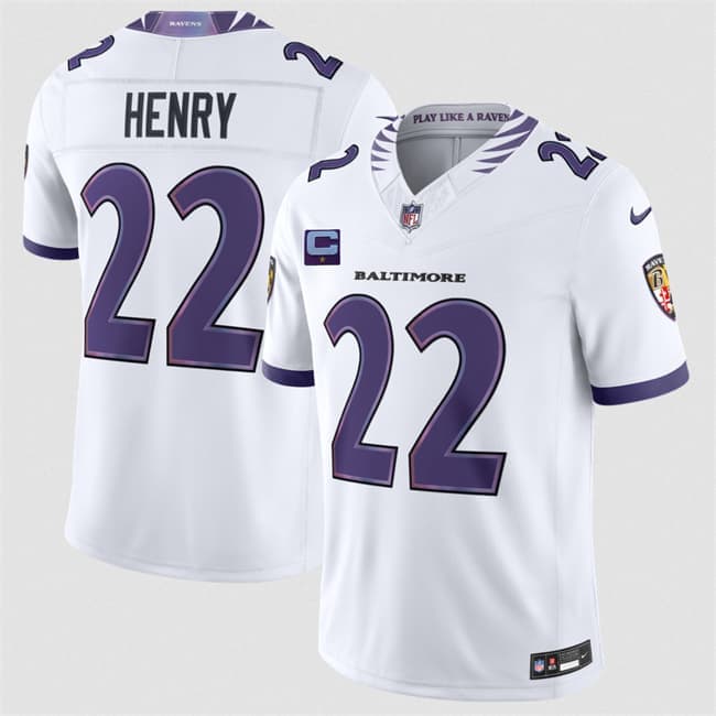 Baltimore Ravens #22 Derrick Henry White 2026 With 1-Star C Patch F.U.S.E. Vapor Limited Football Stitched Jersey Baltimore Ravens #22 Derrick Henry White 2026 With 1-Star C Patch F.U.S.E. Vapor Limited Football Stitched Jersey