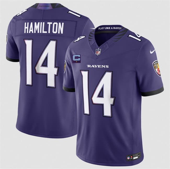 Baltimore Ravens #14 Kyle Hamilton Purple 2026 With 1-Star C Patch F.U.S.E. Vapor Limited Football Stitched Jersey Baltimore Ravens #14 Kyle Hamilton Purple 2026 With 1-Star C Patch F.U.S.E. Vapor Limited Football Stitched Jersey