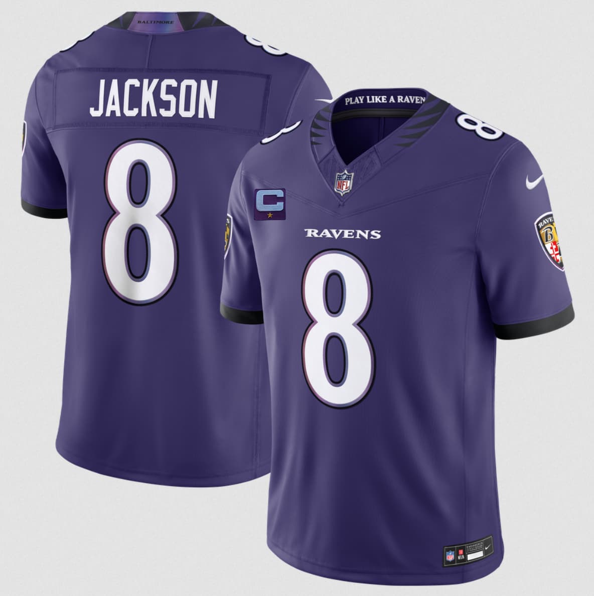 Baltimore Ravens #8 Lamar Jackson Purple 2026 With 1-Star C Patch F.U.S.E. Vapor Limited Football Stitched Jersey Baltimore Ravens #8 Lamar Jackson Purple 2026 With 1-Star C Patch F.U.S.E. Vapor Limited Football Stitched Jersey