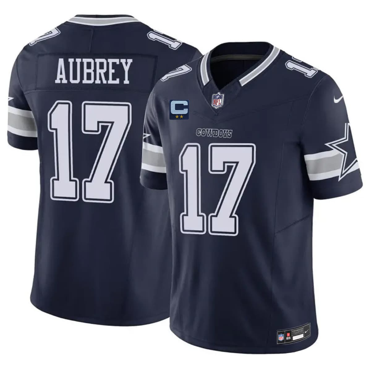 Dallas Cowboys #17 Brandon Aubrey Navy 2026 With 2-Star C Patch F.U.S.E. Vapor Untouchable Limited Stitched Football Jersey Dallas Cowboys #17 Brandon Aubrey Navy 2026 With 2-Star C Patch F.U.S.E. Vapor Untouchable Limited Stitched Football Jersey