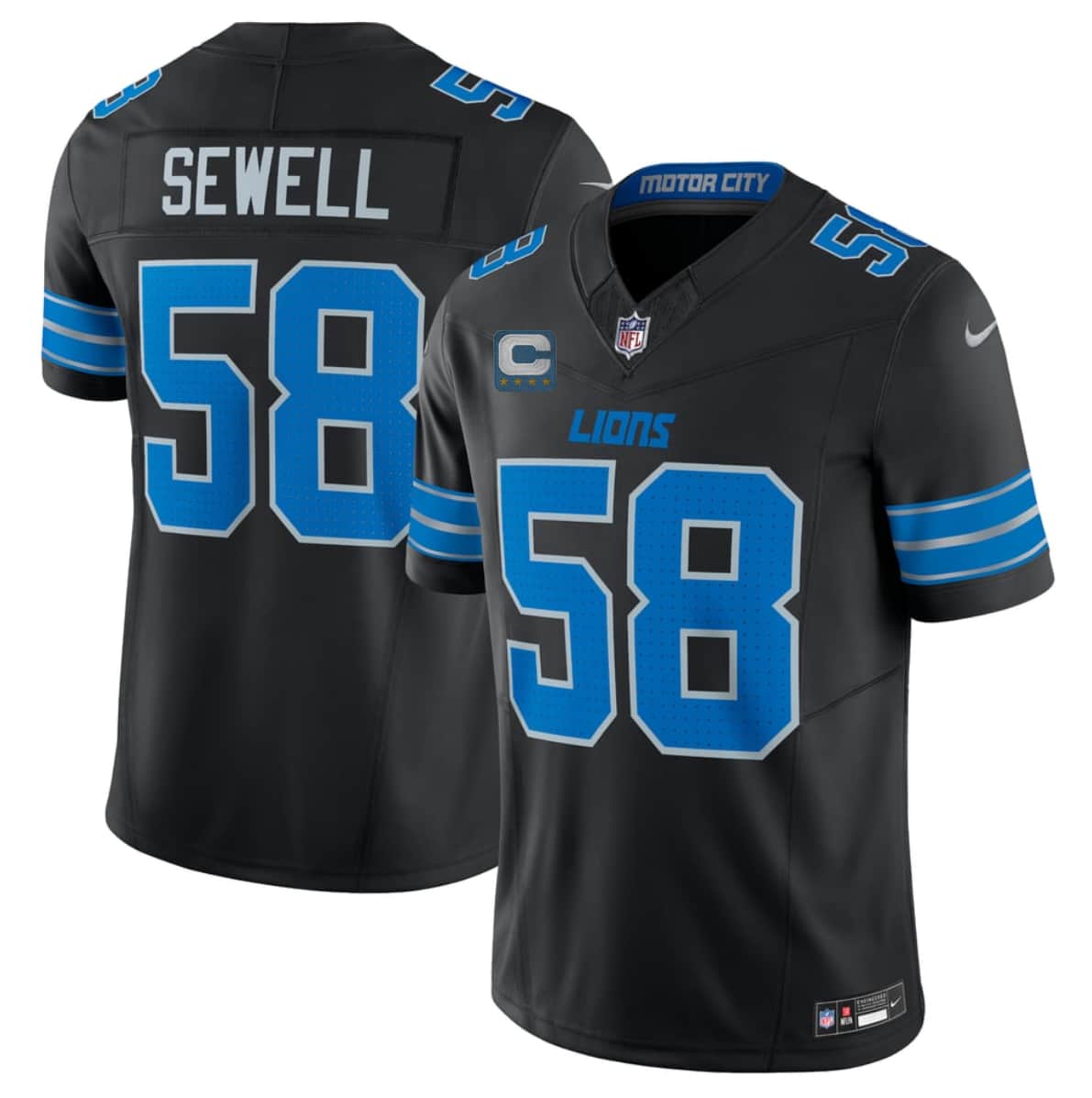 Detroit Lions #58 Penei Sewell Black 2026 With 4-Star C Patch F.U.S.E. Vapor Limited Football Stitched Jersey