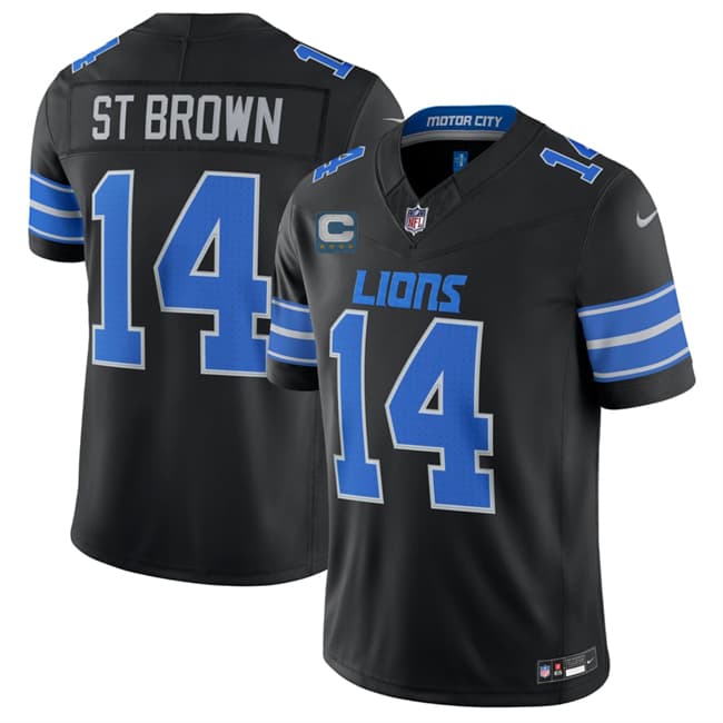 Detroit Lions #14 Amon-Ra St. Brown Black 2026 With 4-Star C Patch F.U.S.E. Vapor Limited Football Stitched Jersey