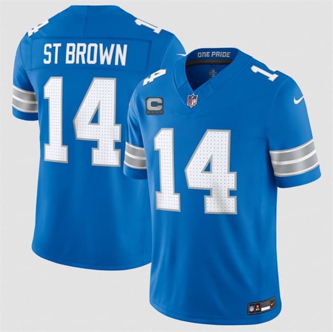 Detroit Lions #14 Amon-Ra St. Brown Blue 2026 With 4-Star C Patch F.U.S.E. Vapor Limited Football Stitched Jersey
