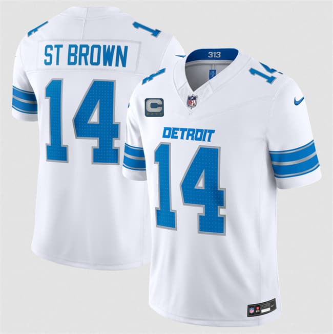 Detroit Lions #14 Amon-Ra St. Brown White 2026 With 4-Star C Patch F.U.S.E. Vapor Limited Football Stitched Jersey