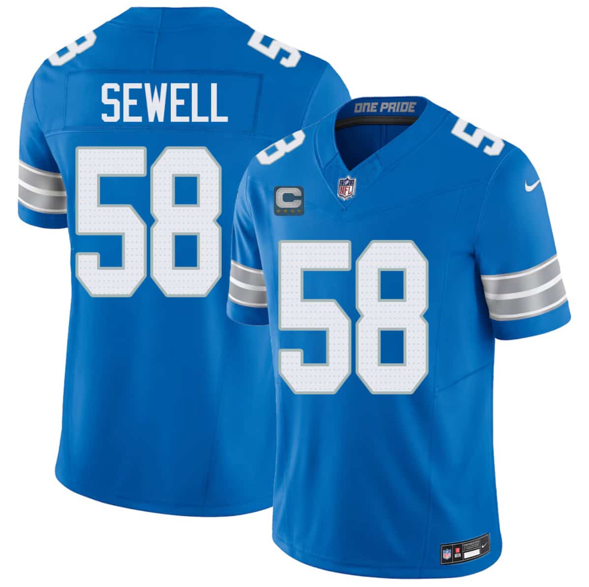 Detroit Lions #58 Penei Sewell Blue 2026 With 4-Star C Patch F.U.S.E. Vapor Limited Football Stitched Jersey