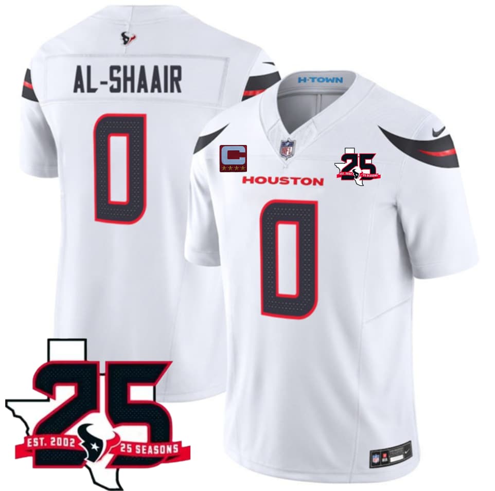 Houston Texans #0 Azeez Al-Shaair White 2026 With 25th Anniversary Patch And 4-Star C Patch F.U.S.E. Vapor Limited Football Stitched Jersey