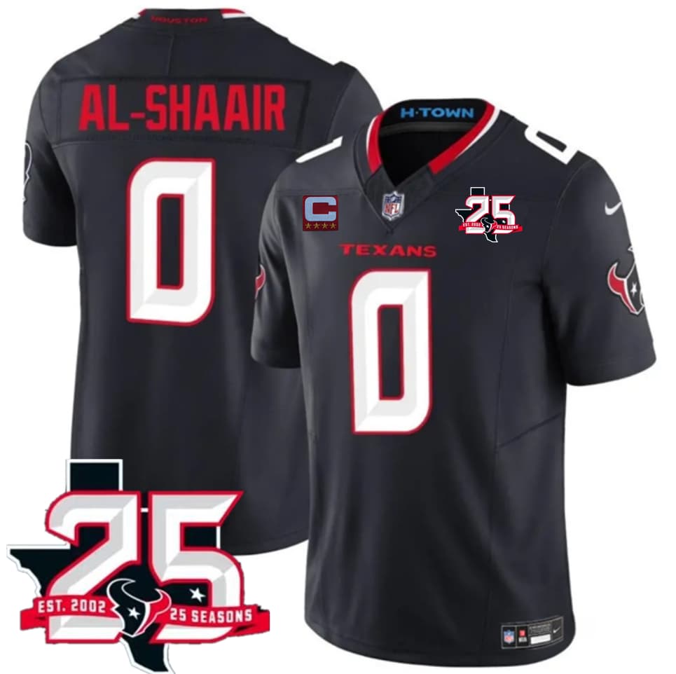 Houston Texans #0 Azeez Al-Shaair Navy 2nd Alternate 2026 With 25th Anniversary Patch And 4-Star C Patch F.U.S.E. Vapor Limited Football Stitched Jersey