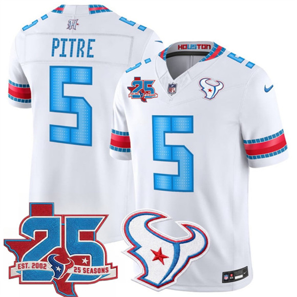 Houston Texans #5 Jalen Pitre White 2026 25th Anniversary Patch F.U.S.E. Rivalries Collection Limited Football Stitched Jersey