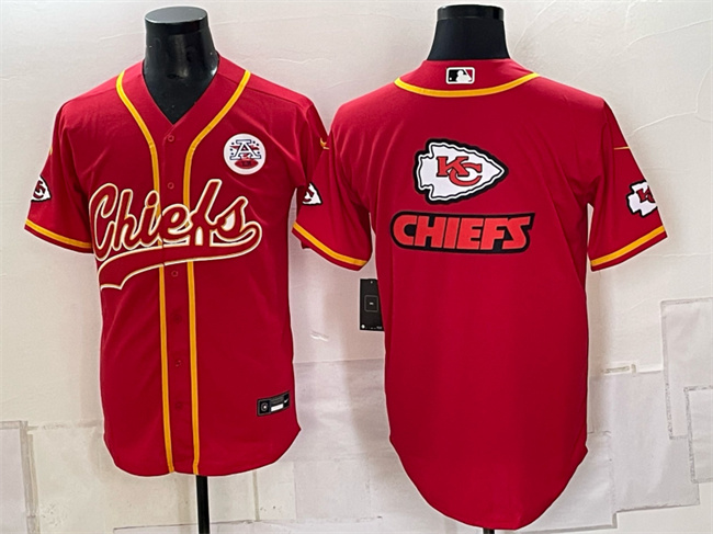 Kansas City Chiefs Red Gold Team Big Logo With Patch Cool Base Stitched Baseball Jersey Kansas City Chiefs Red Gold Team Big Logo With Patch Cool Base Stitched Baseball Jersey