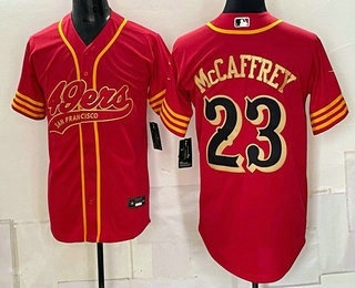 San Francisco 49ers #23 Christian McCaffrey Red Gold Cool Base Stitched Baseball Jersey