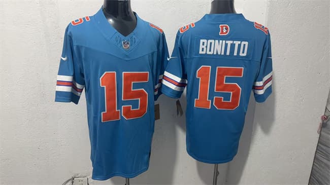 Denver Broncos #15 Nik Bonitto Blue F.U.S.E. With Patch Throwback Vapor Limited Football Stitched Jersey Denver Broncos #15 Nik Bonitto Blue F.U.S.E. With Patch Throwback Vapor Limited Football Stitched Jersey