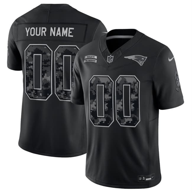 New England Patriots Active Player Custom Black F.U.S.E. 2026 Salute to Service Limited Football Stitched Jersey New England Patriots Active Player Custom Black F.U.S.E. 2026 Salute to Service Limited Football Stitched Jersey