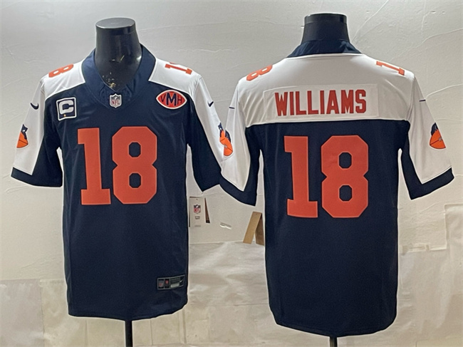 Chicago Bears #18 Caleb Williams Navy White F.U.S.E. With 1-star C Patch And VMH Patch Throwback Limited Football Stitched Jersey