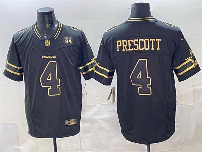 Dallas Cowboys #4 Dak Prescott Black Gold 2025 F.U.S.E. 94 Marshawn Kneeland Memorial Patch Vapor Limited Stitched Football Jersey