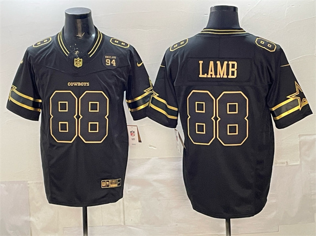 Dallas Cowboys #88 CeeDee Lamb Black Gold 2025 F.U.S.E. 94 Marshawn Kneeland Memorial Patch Vapor Limited Stitched Football Jersey