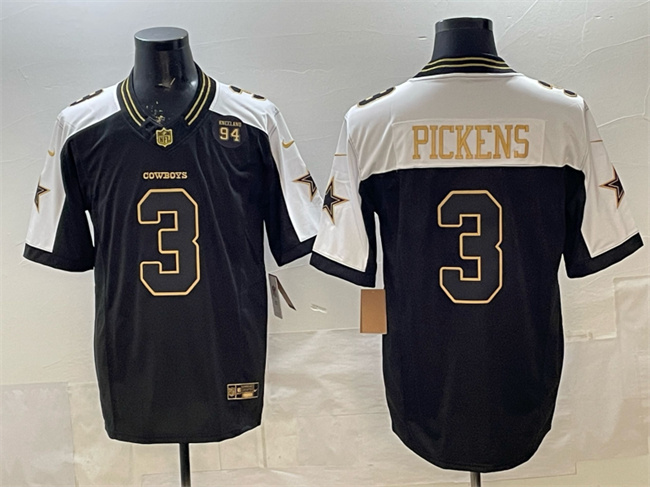 Dallas Cowboys #3 George pickens Black Gold 2025 F.U.S.E. 94 Marshawn Kneeland Memorial Patch Vapor Limited Stitched Football Jersey